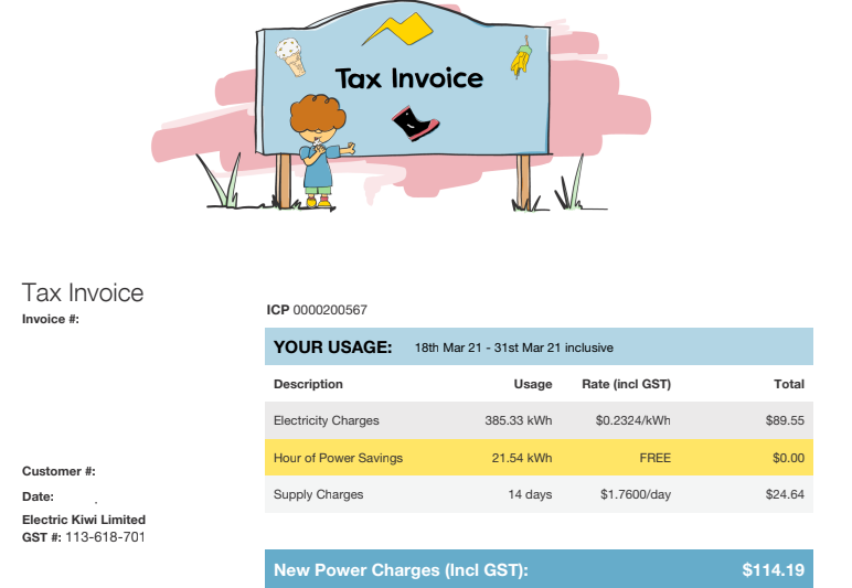 Sample power bill